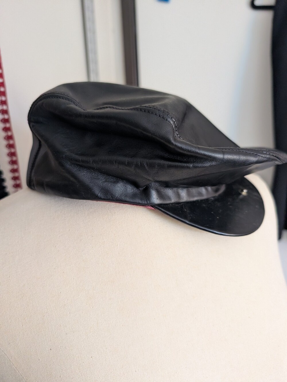 Black Leather Newsie Cap